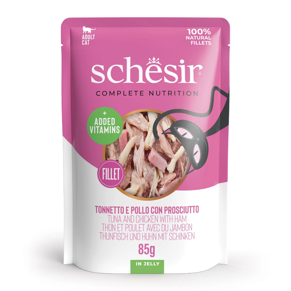 Schesir Cat tuna i piletina sa šunkom u želeu, vrećica 85 g