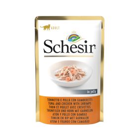 Schesir Cat tuna i pileći file s kozicama u želeu, vrećica 85 g