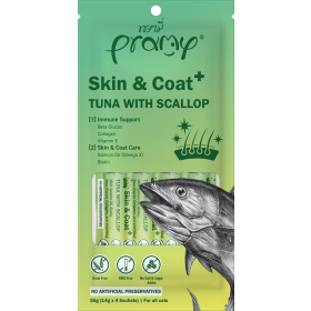 Pramy poslastica za mačke Skin&Coat od tune s jakobovim kapicama 4x14 g