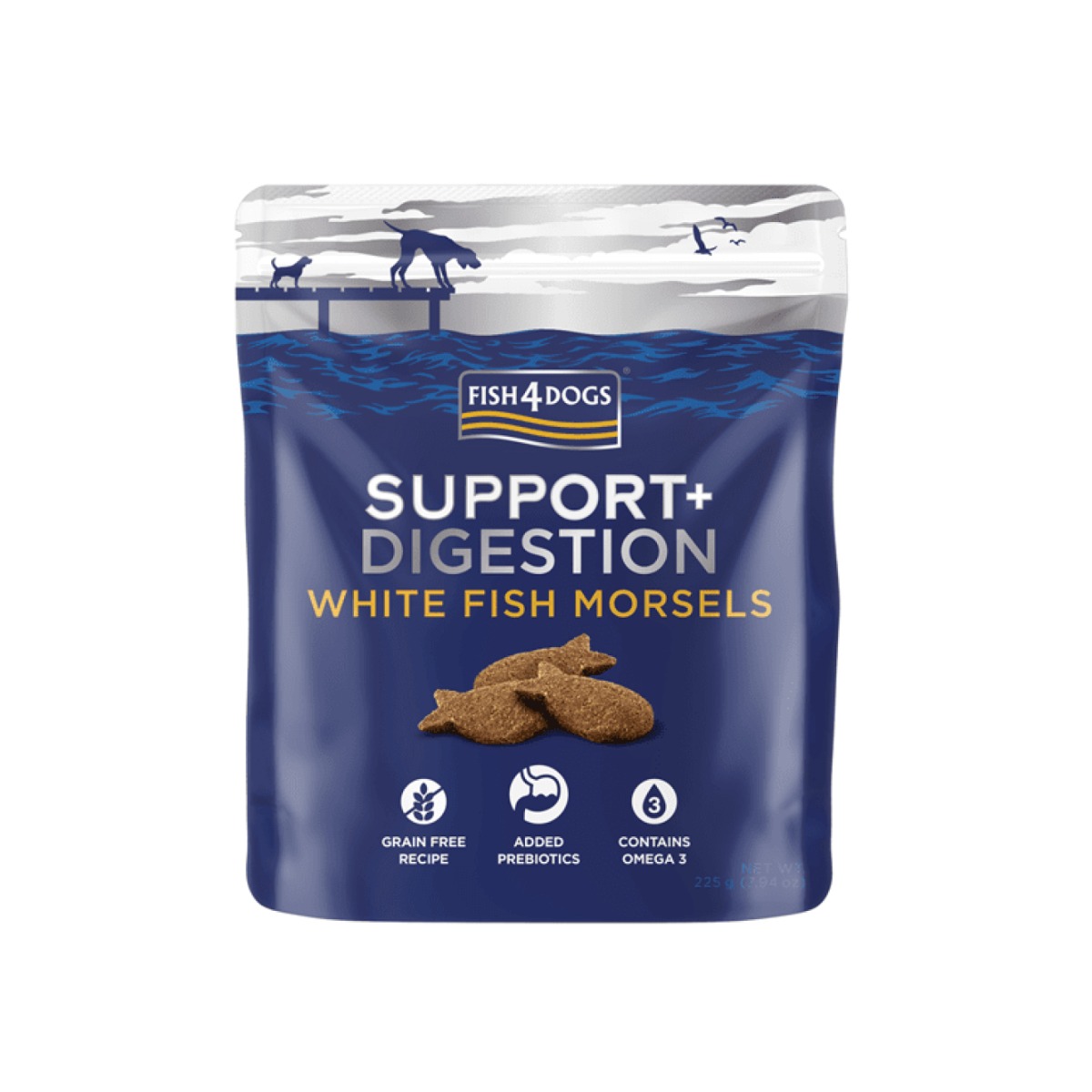 FISH4DOGS poslastica za pse Support+Digestion bijela riba 225 g