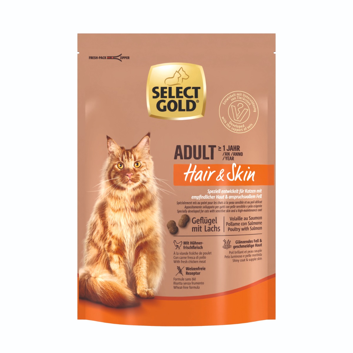 Select Gold Cat Hair&Skin Adult perad s lososom 300 g
