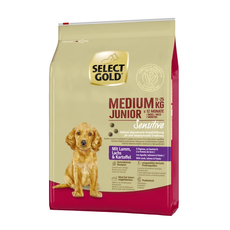 Select Gold Sensitive Junior Medium janjetina, losos i krumpir 4 kg