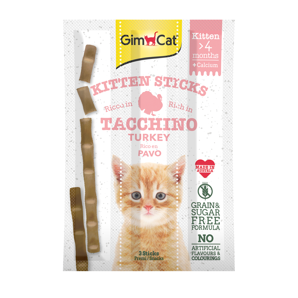 GimCat poslastica za mačiće štapići s puretinom i kalcijem 3x3 g