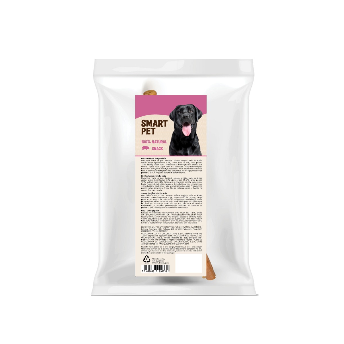 SMART PET poslastica za pse svinjska koža 50 cm, 1 kom