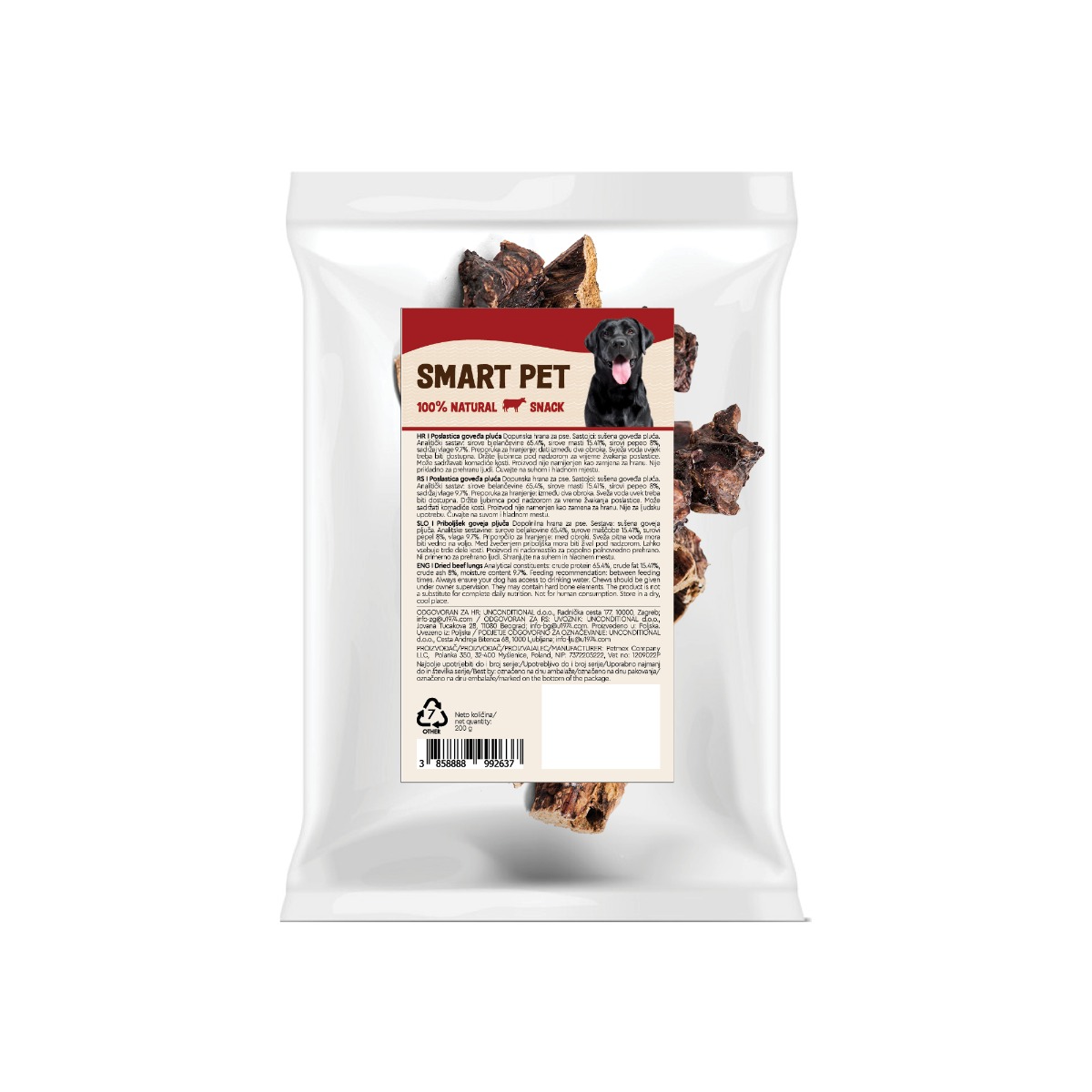 SMART PET poslastica za pse goveđa pluća 200 g