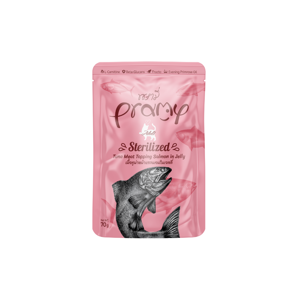 Pramy Cat Sterilized tuna s preljevom od lososa u želeu 70 g