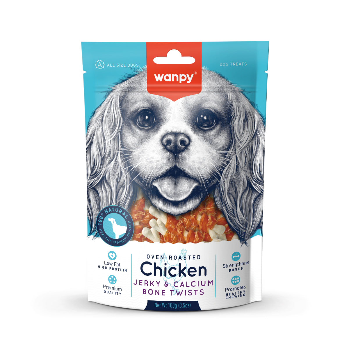 Wanpy poslastica za pse Dog Jerky & Calcium Bone Twists piletina 100 g