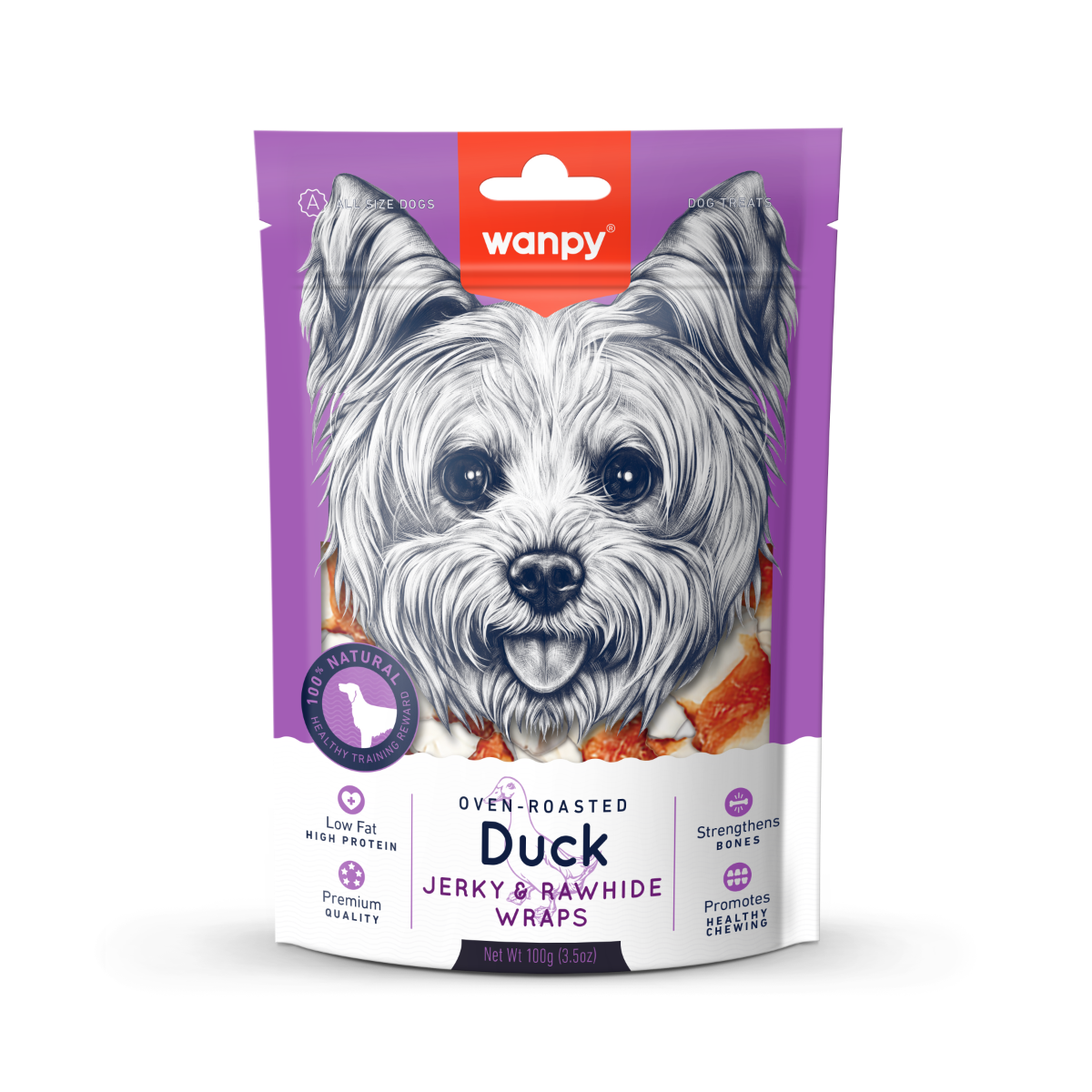 Wanpy poslastica za pse Dog Jerky & Rawhide Wraps pačetina 100g