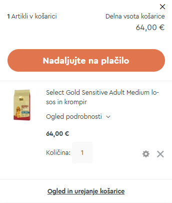 Košarica – gumb Nadaljujte na plačilo