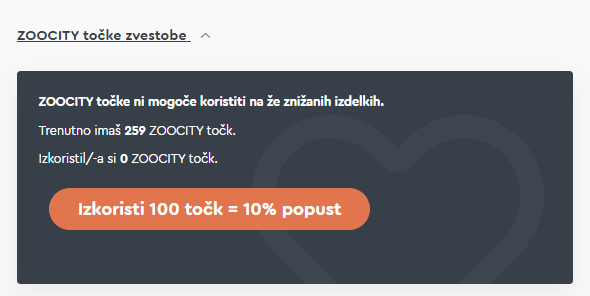 Koriščenje ZOOCITY točk – 100 točk = 10% popusta
